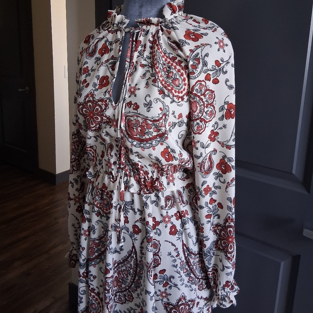 BANANA REPUBLIC V-Neck Peasant Handkerchief Hem Midi Dress - Picture 2 of 5